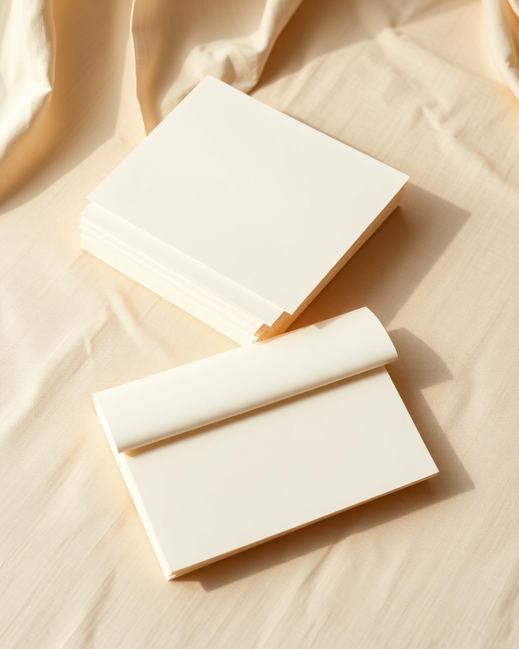 Folded ivory papers on soft linen in daylight